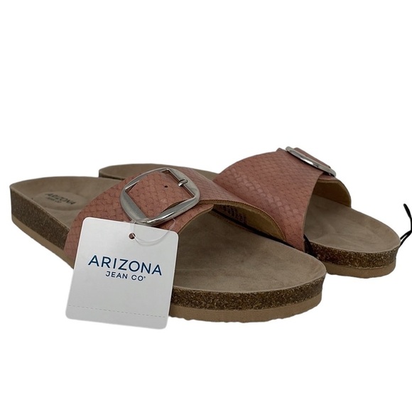 Arizona Sandals Farus NWOT Slides Blush Pink Reptile Embossed Size 6.5 6 1/2 M - Picture 1 of 12